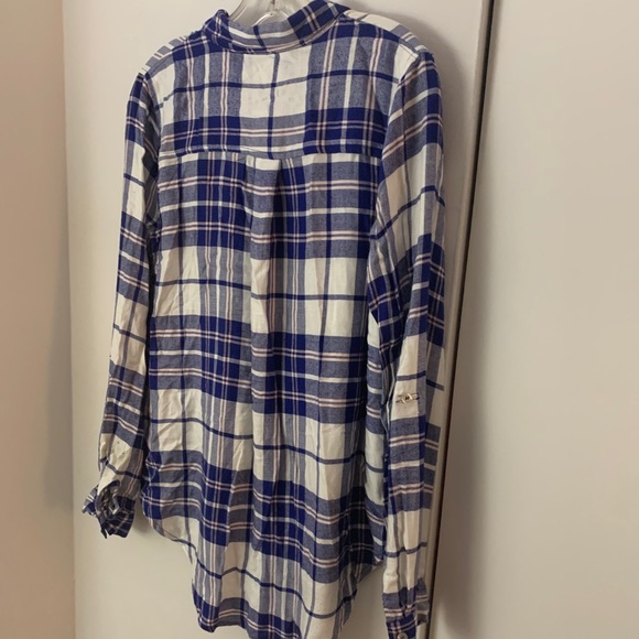 Blue, White & Baby Pink Flannel Button Up Shirt - Picture 9 of 12